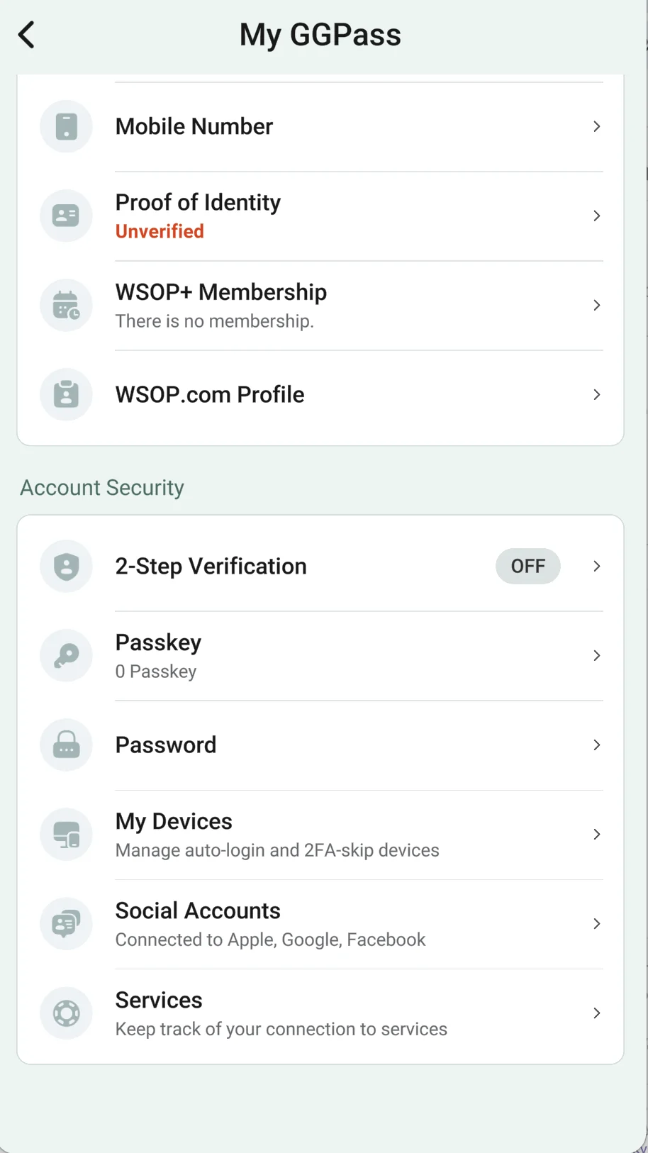 Account Security: 2FA, Passkey, password, devices