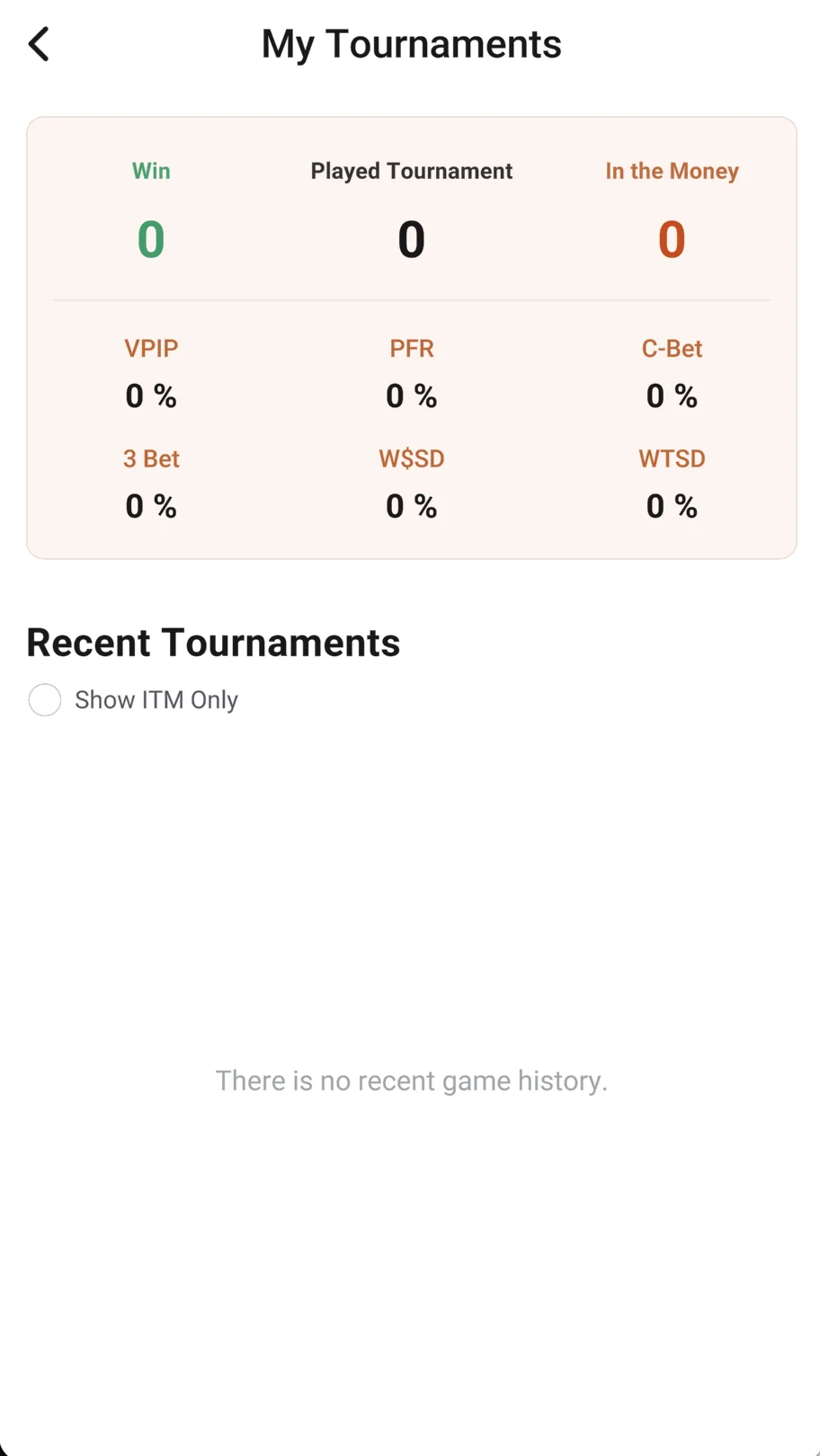 “My Tournaments”: results and stats
