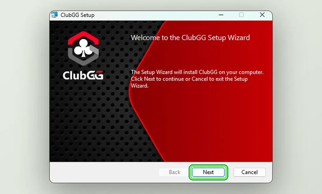 ClubGG: Setup wizard — Next