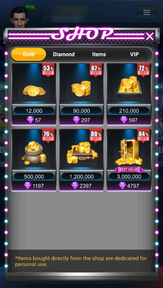 Gold: coins for diamonds