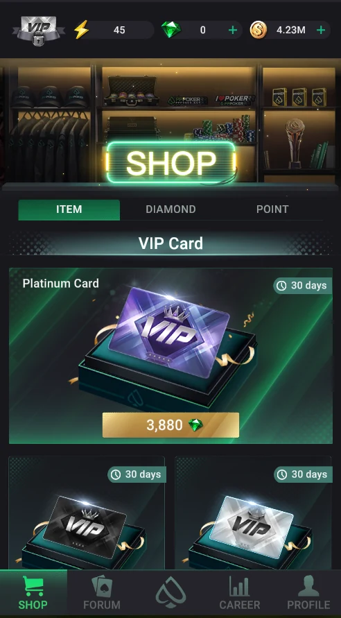 Platinum Card for 30 days — 3,880 diamonds