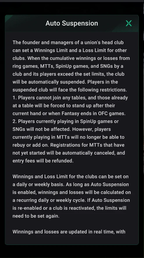 The Auto Suspension hint in the app