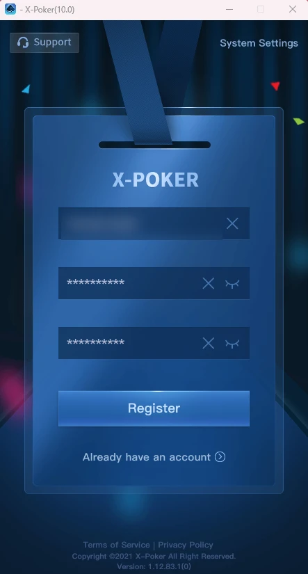 X-Poker: Choose a username and password