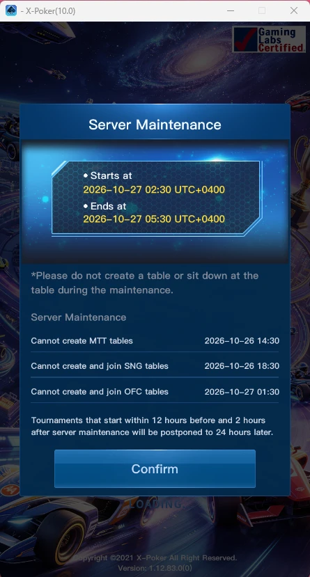 X-Poker: Read the maintenance notice