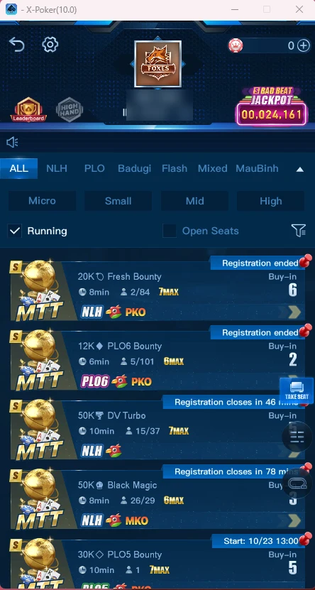 Club tournaments with guarantees and registration status