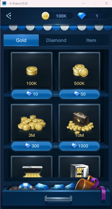 Gold: gold for diamonds — from 100K for 10 diamonds