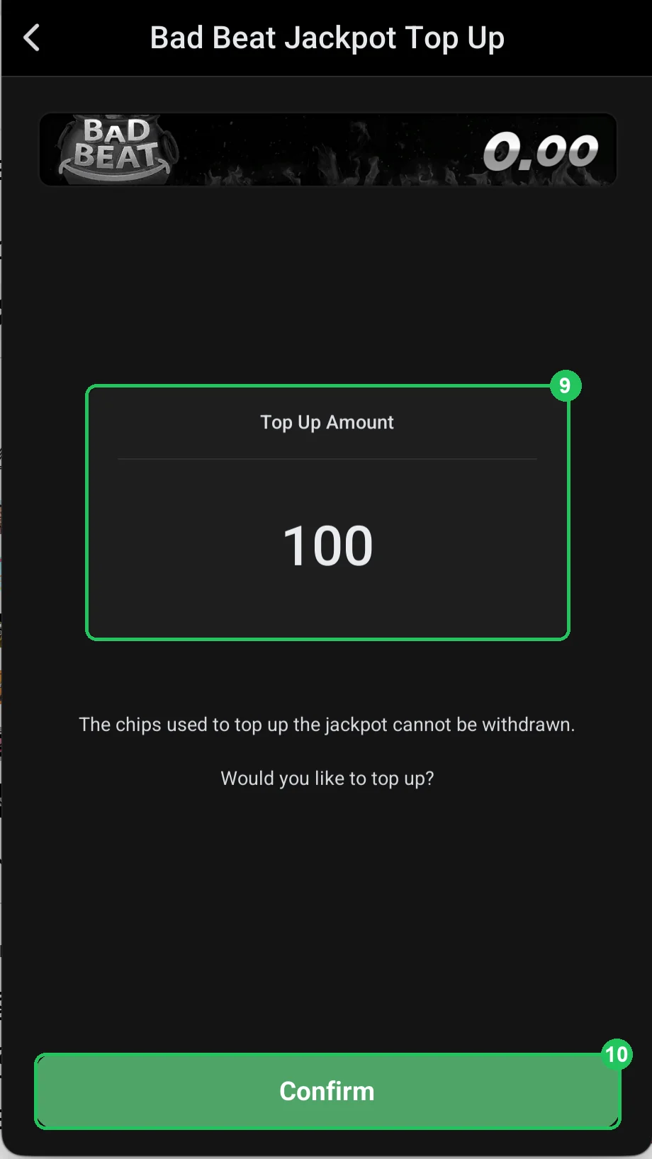 ClubGG: Top-up confirmation.