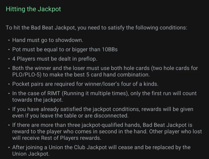 ClubGG: Jackpot rules (Hitting the Jackpot).
