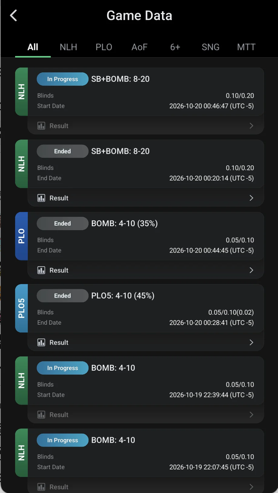 ClubGG: Game Data: club tables — running and finished.