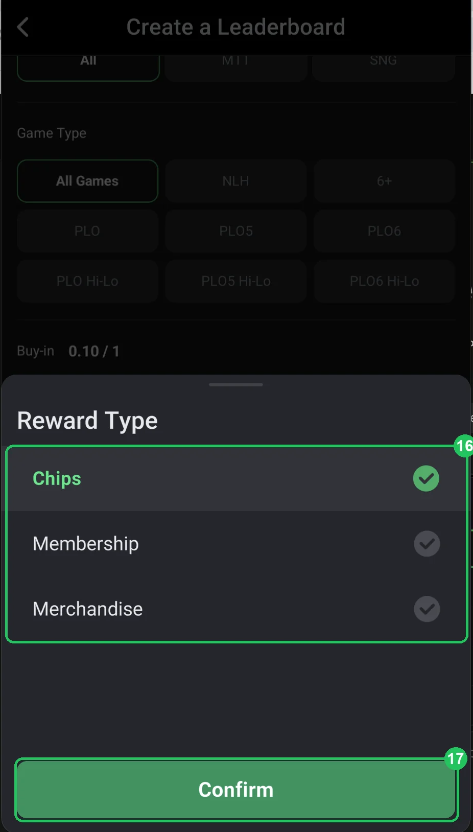 ClubGG: Prize type: chips, membership or merchandise.