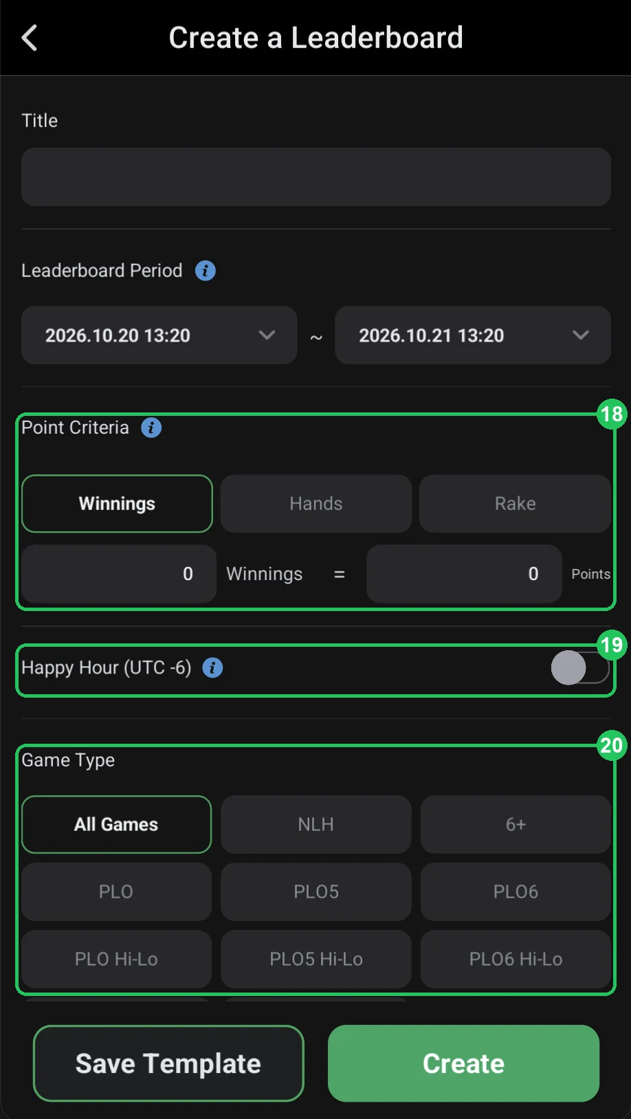 ClubGG: Cash game leaderboard: point criterion and Happy Hour.