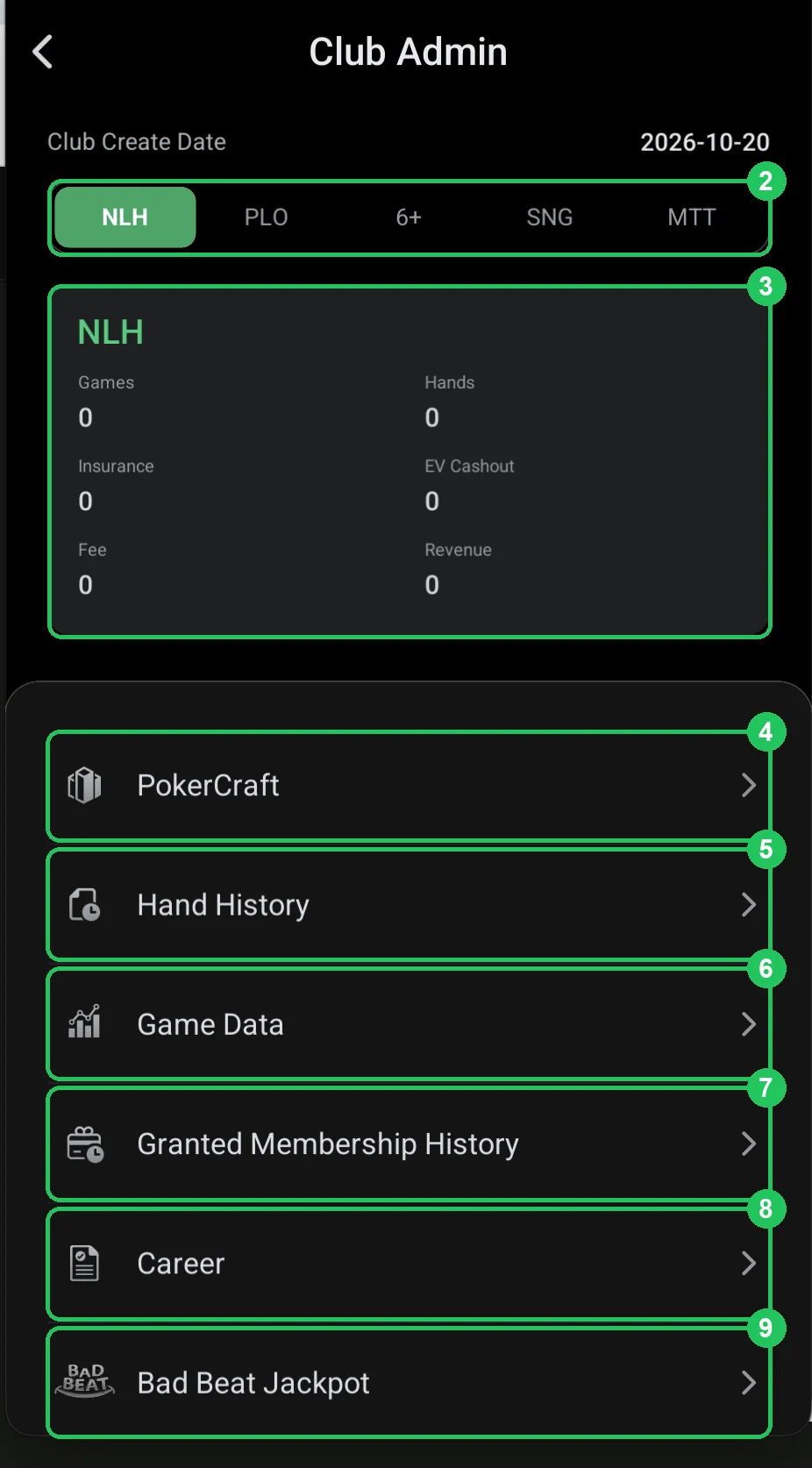 ClubGG: 2–9: game summary and tools.