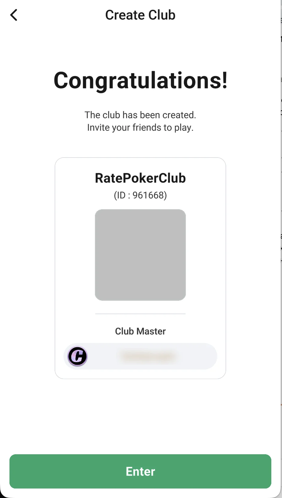 A club in ClubGG: name, ID and creator (Club Master)