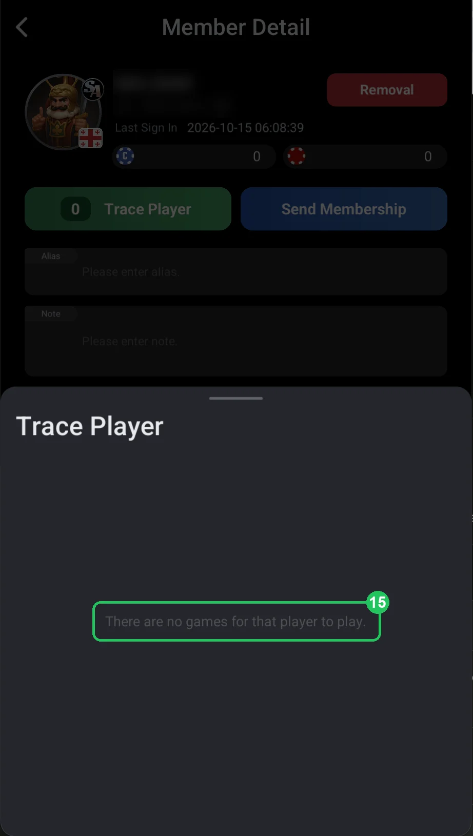 ClubGG: Trace Player: the member isn’t playing.