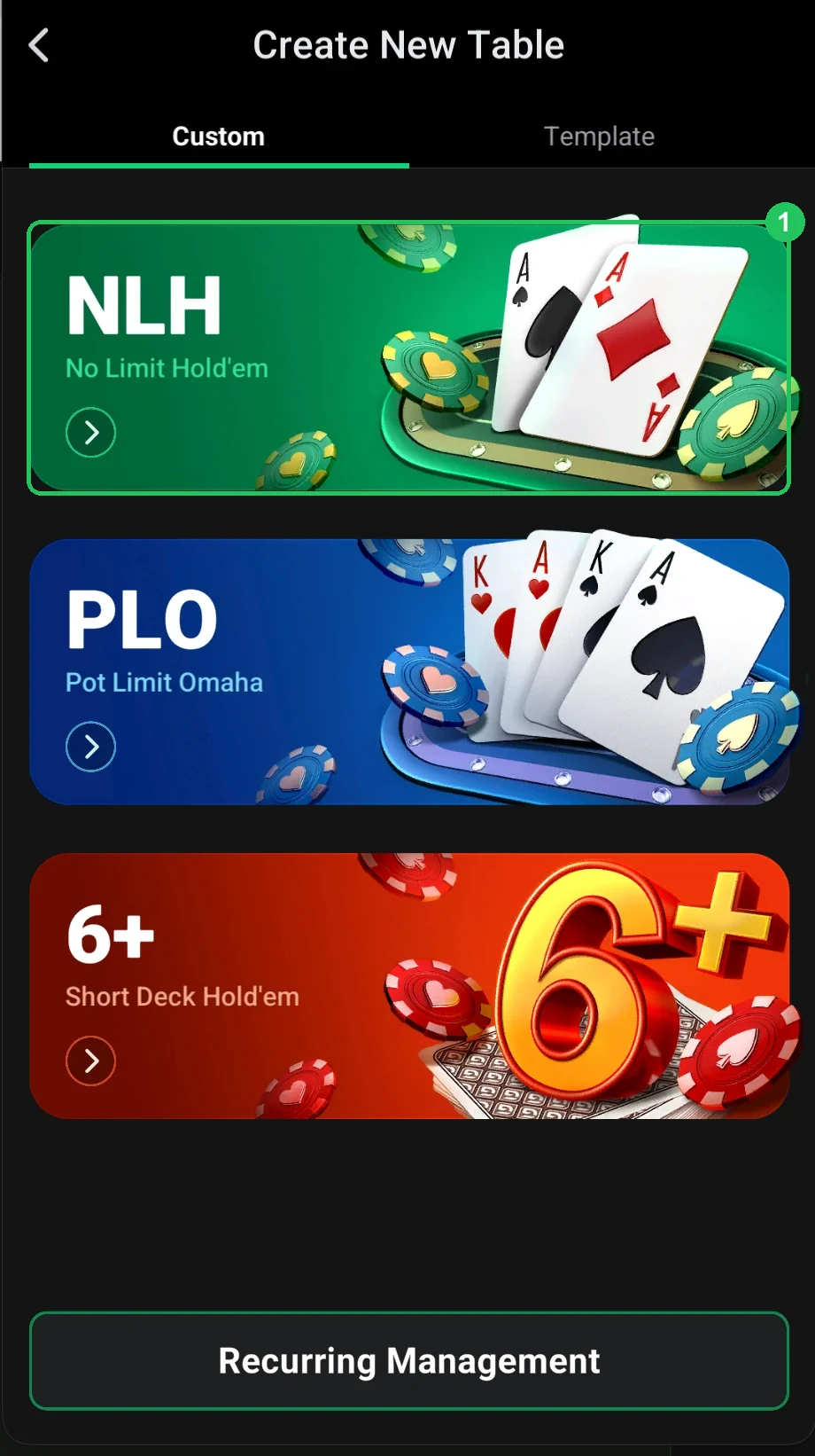 ClubGG: 1: choosing the game — NLH.
