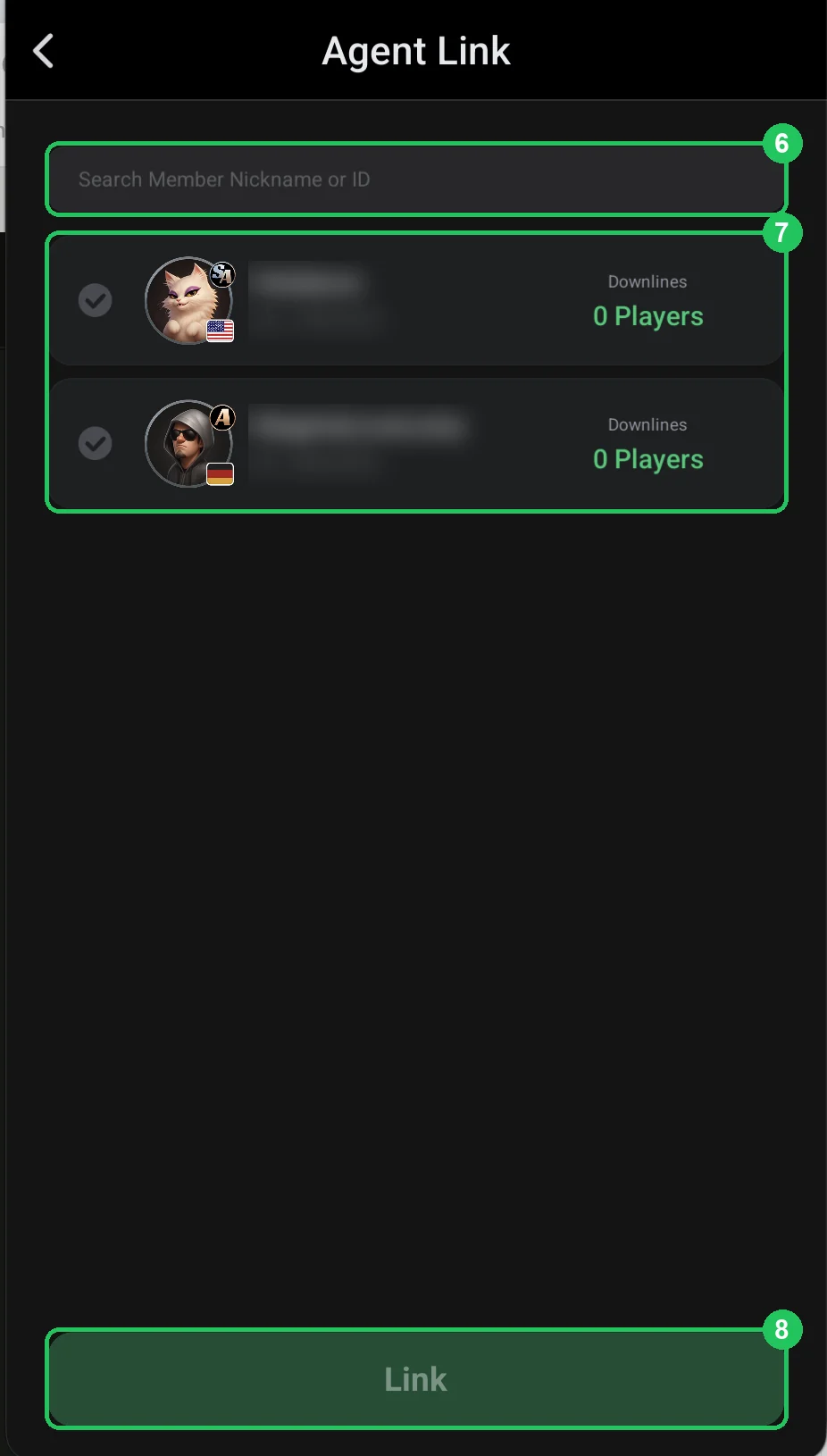 ClubGG: Agent Link: the club’s agents and super agents with their player counts.