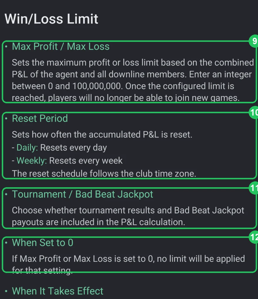 ClubGG: The ClubGG hint: how limits are counted, the period and the value 0.