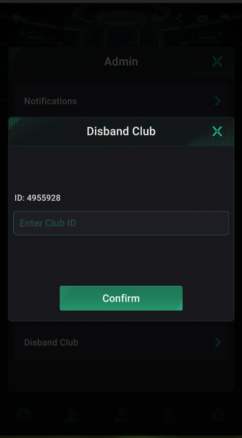 PPPoker: Disband Club: confirm by entering the club ID.