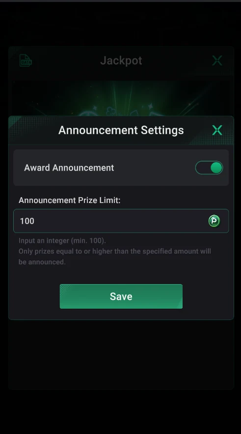 PPPoker: Award Announcement: the threshold for win announcements.