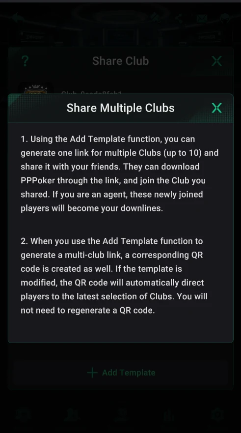 PPPoker: The Share Multiple Clubs hint: one link for several clubs.