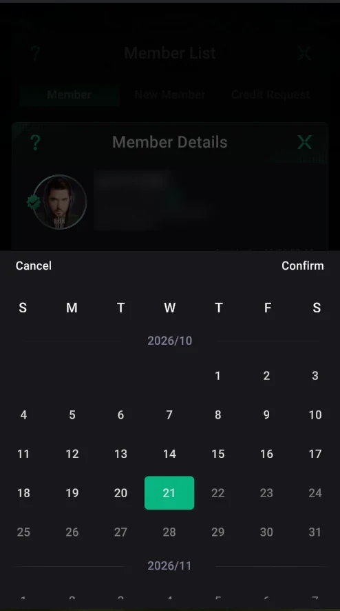 PPPoker: Select: custom dates in the calendar.