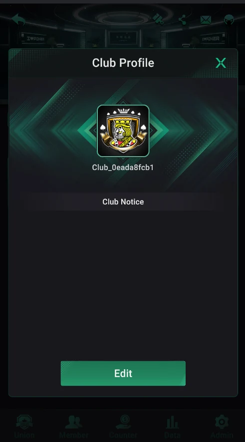 PPPoker: Club Profile: logo, name, Club Notice and the Edit button.