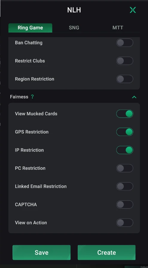 PPPoker: Fairness: protection against collusion and multi-accounting, Save and Create.