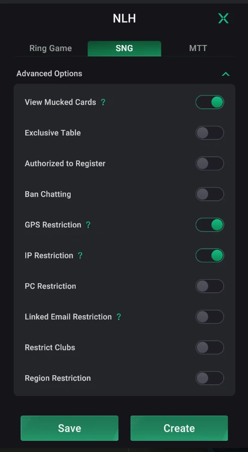 PPPoker: SNG: Advanced Options.