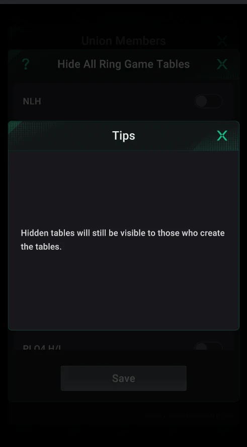 PPPoker: The tip: hidden tables stay visible to whoever created them.