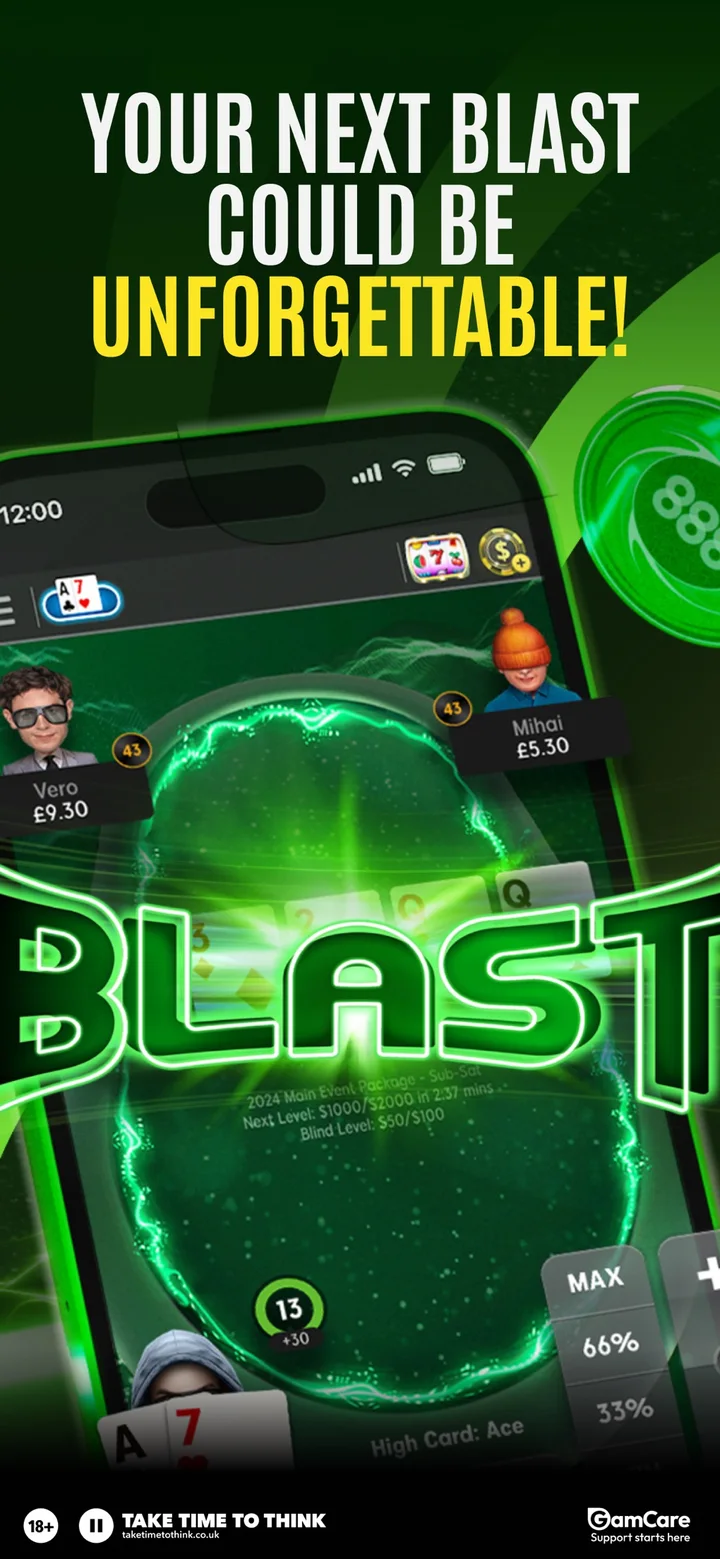 Three-handed BLAST table in the 888poker mobile app