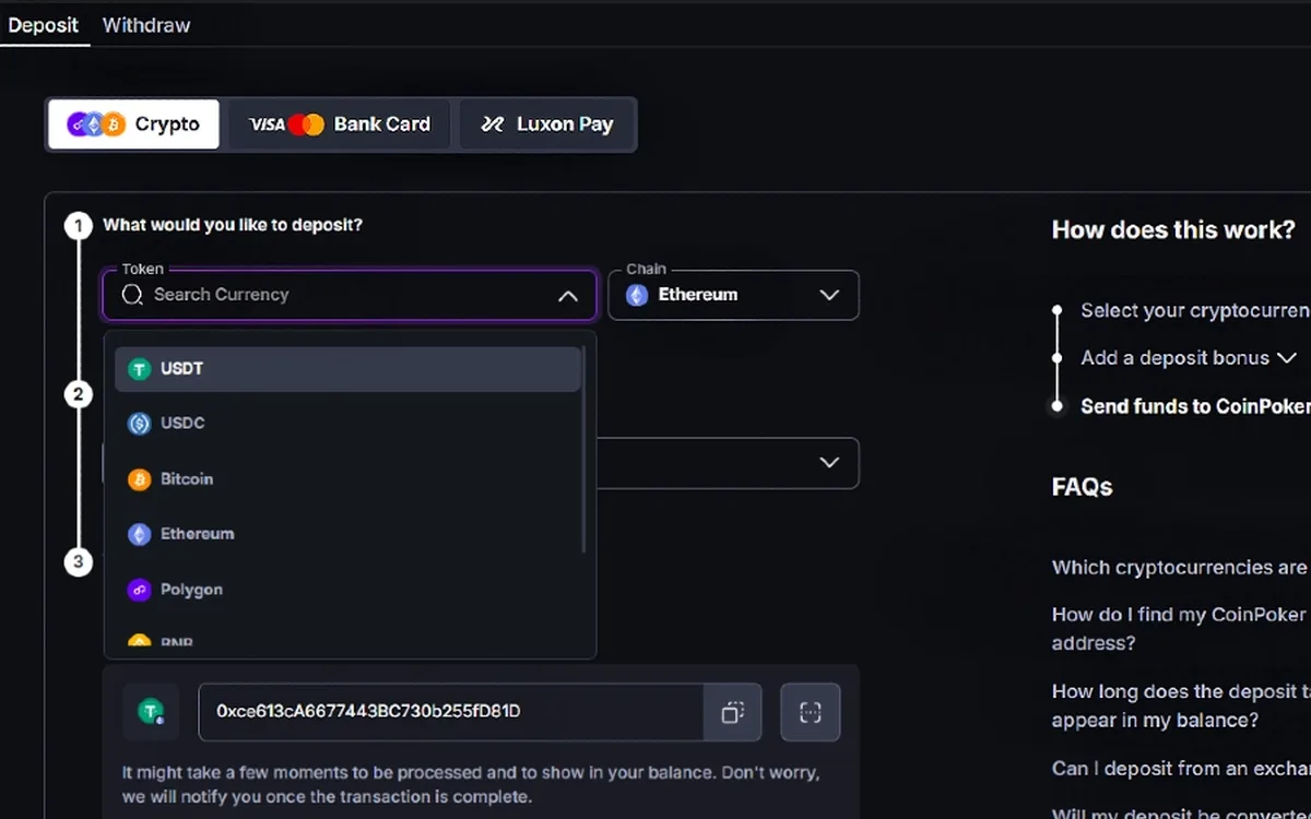 How to Deposit on CoinPoker: Crypto, Cards and the 150% Bonus (2026)