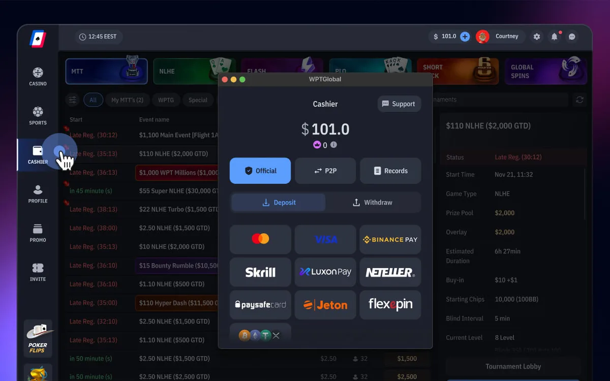 How to Deposit on WPT Global: Methods, $10 Minimum and Bonus (2026)